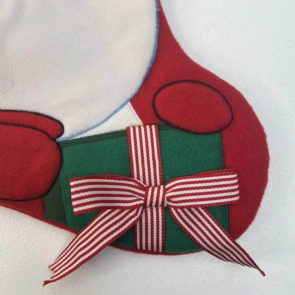 Santa Claus Christmas Stocking‎ Bells Ribbon Red Holiday